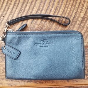COACH Wristlet Pebbled Leather Double Corner Zip